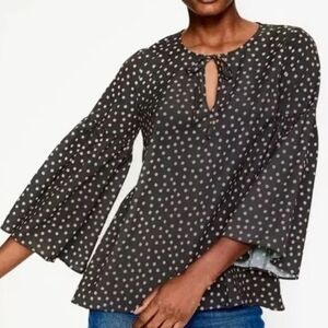 Boden Gray Pink Polka Dot Bell Sleeve Blouse